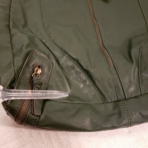 BUENO Green Slouchy Tote Bag Sz Large Vegan Leather Tassels Zippers *NOTE issues - Picture 15 of 16